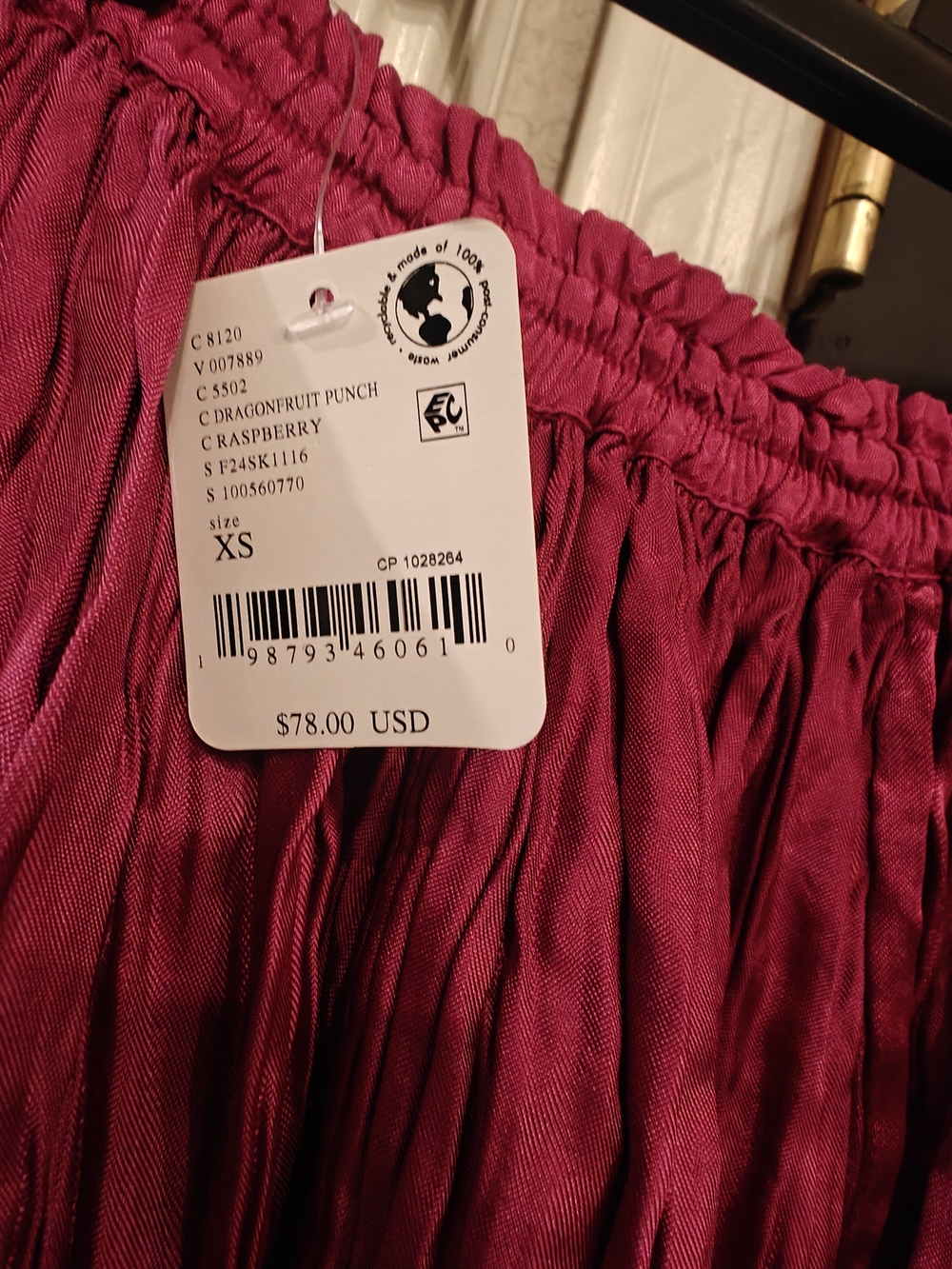 Free People Dragonfruit Punch/Raspberry Smocked Waist Pleated Skirt